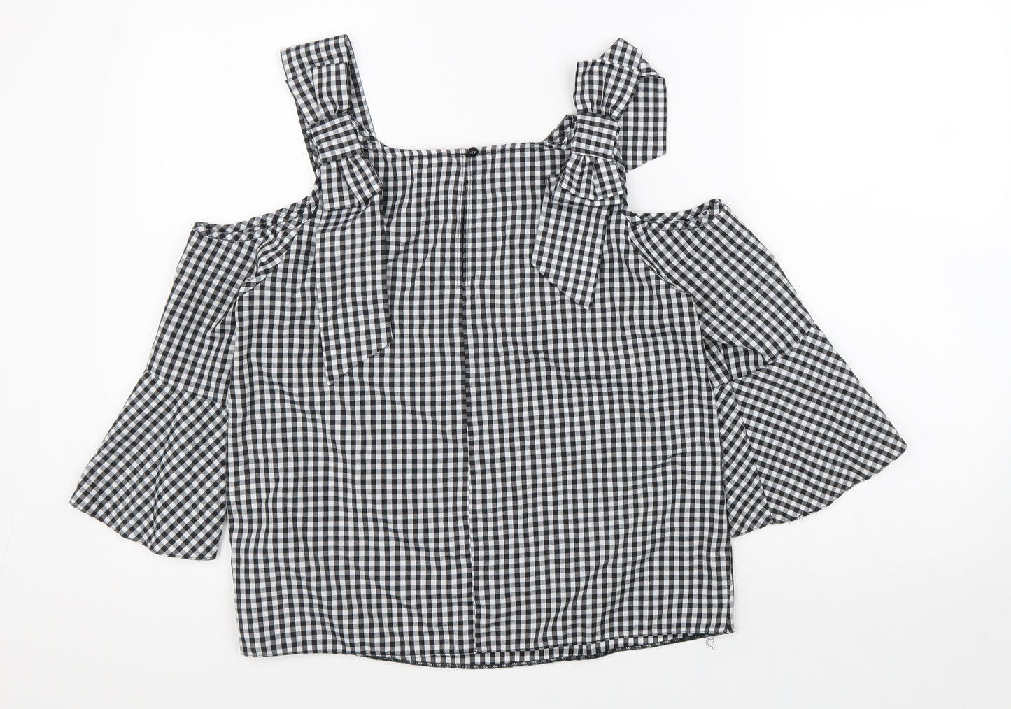 Miss Selfridge Womens Black Check Polyester Basic Blouse Size 8 Off the Shoulder