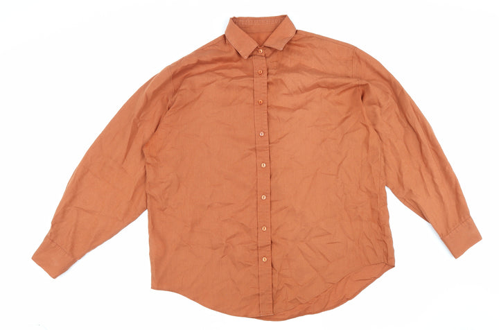 St Michael Womens Orange Cotton Basic Button-Up Size 12 Collared