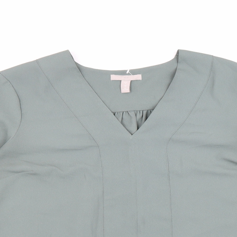 H&M Womens Green Polyester Basic Blouse Size S V-Neck