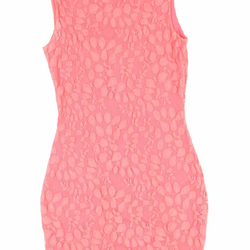 Pilot Womens Pink Geometric Cotton Bodycon Size 10 Boat Neck Zip