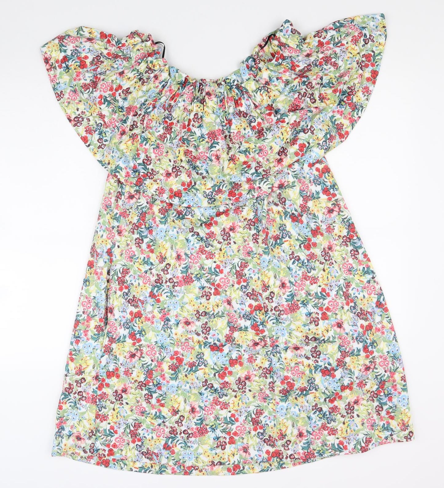 H&M Womens Multicoloured Floral Cotton A-Line Size M Off the Shoulder