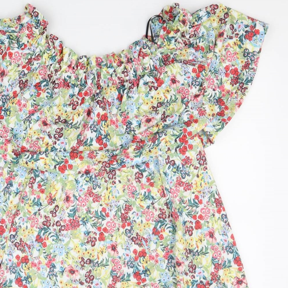 H&M Womens Multicoloured Floral Cotton A-Line Size M Off the Shoulder