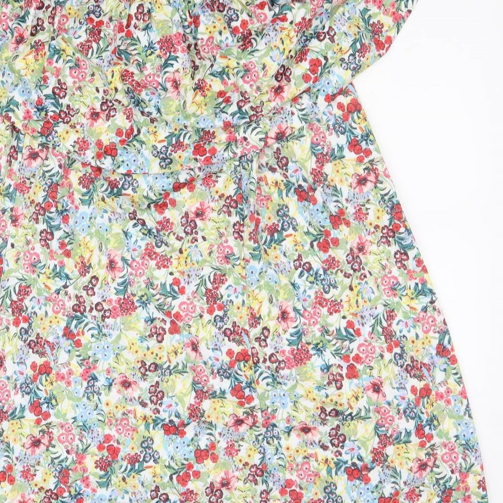 H&M Womens Multicoloured Floral Cotton A-Line Size M Off the Shoulder