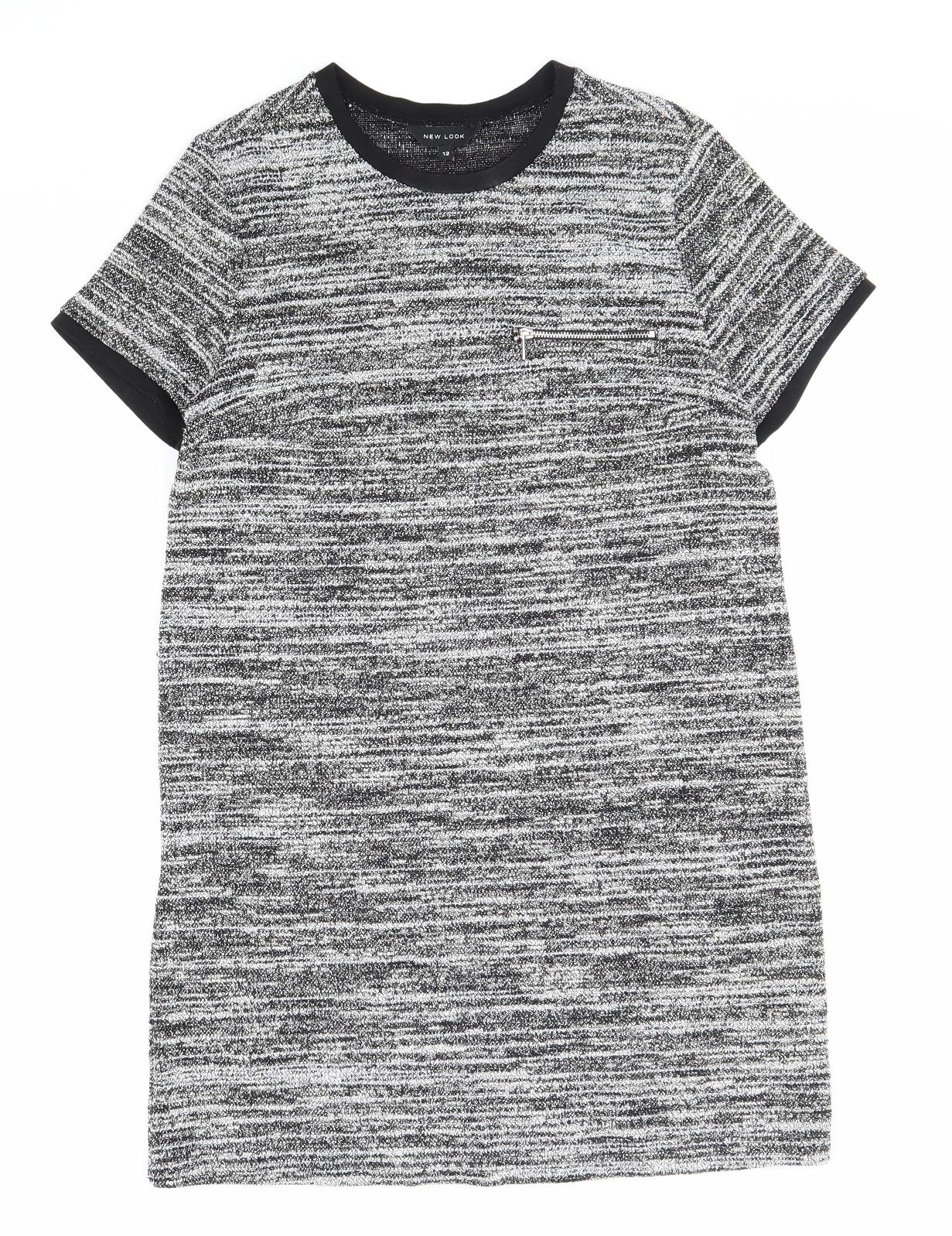 New Look Womens Grey Polyester Shift Size 12 Round Neck Pullover