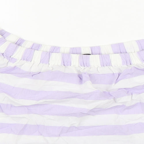 Marks and Spencer Womens Purple Striped 100% Cotton Basic Blouse Size 8 Boat Neck
