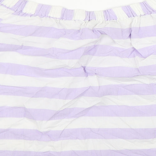 Marks and Spencer Womens Purple Striped 100% Cotton Basic Blouse Size 8 Boat Neck