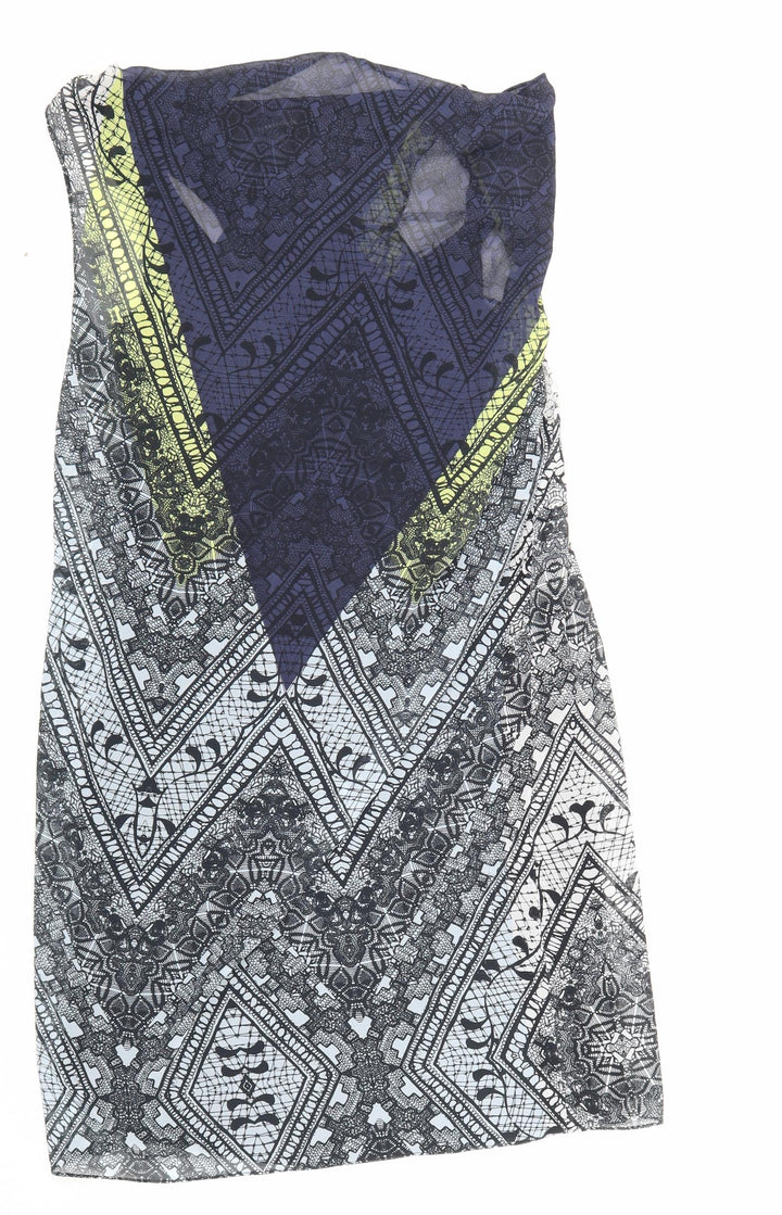 Warehouse Womens Multicoloured Geometric Polyester Shift Size 12 Cowl Neck