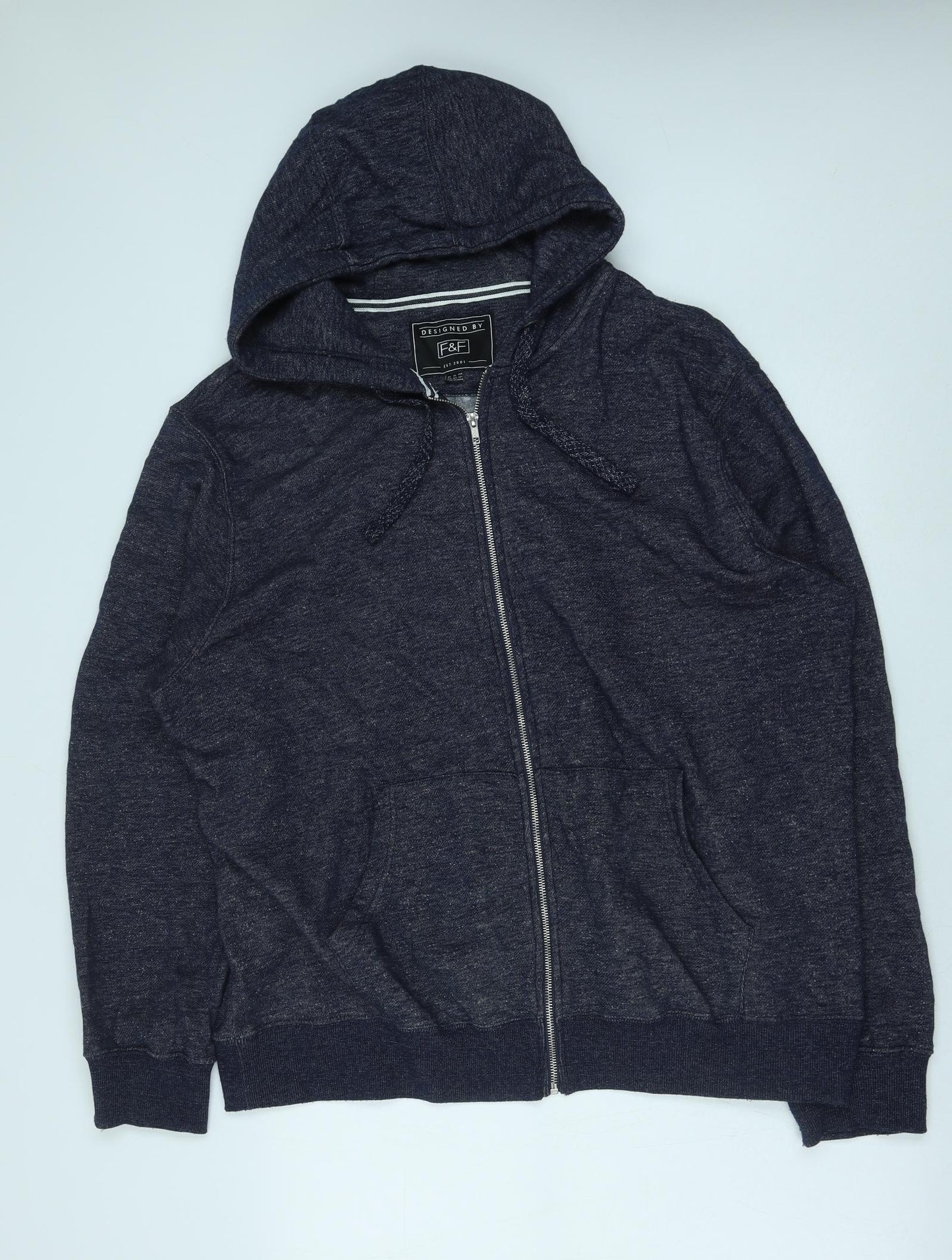 F&F Mens Blue Cotton Full Zip Hoodie Size 3XL