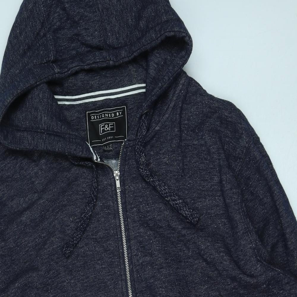 F&F Mens Blue Cotton Full Zip Hoodie Size 3XL