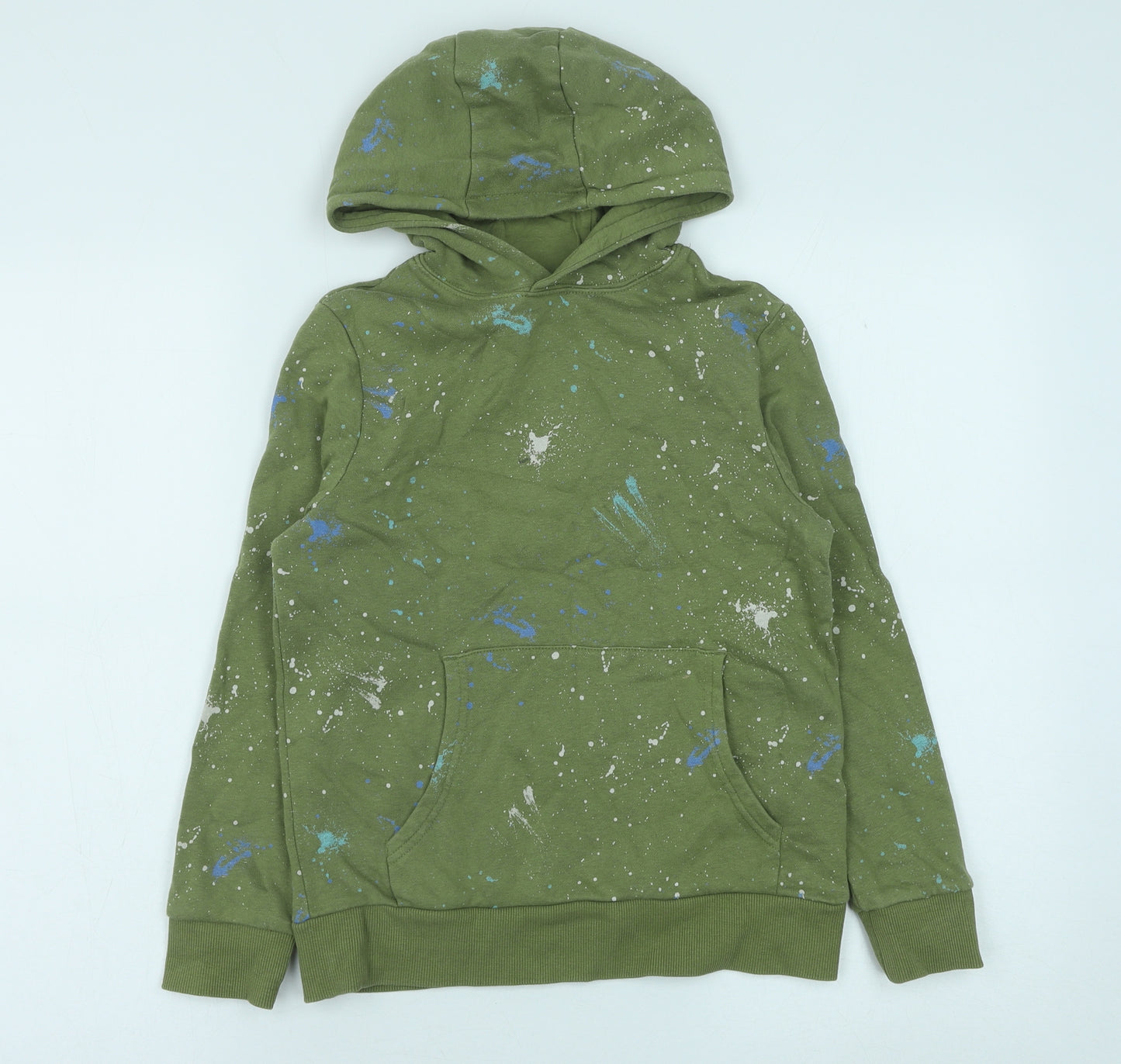 Marks and Spencer Boys Green Geometric Cotton Pullover Hoodie Size 9-10 Years Pullover
