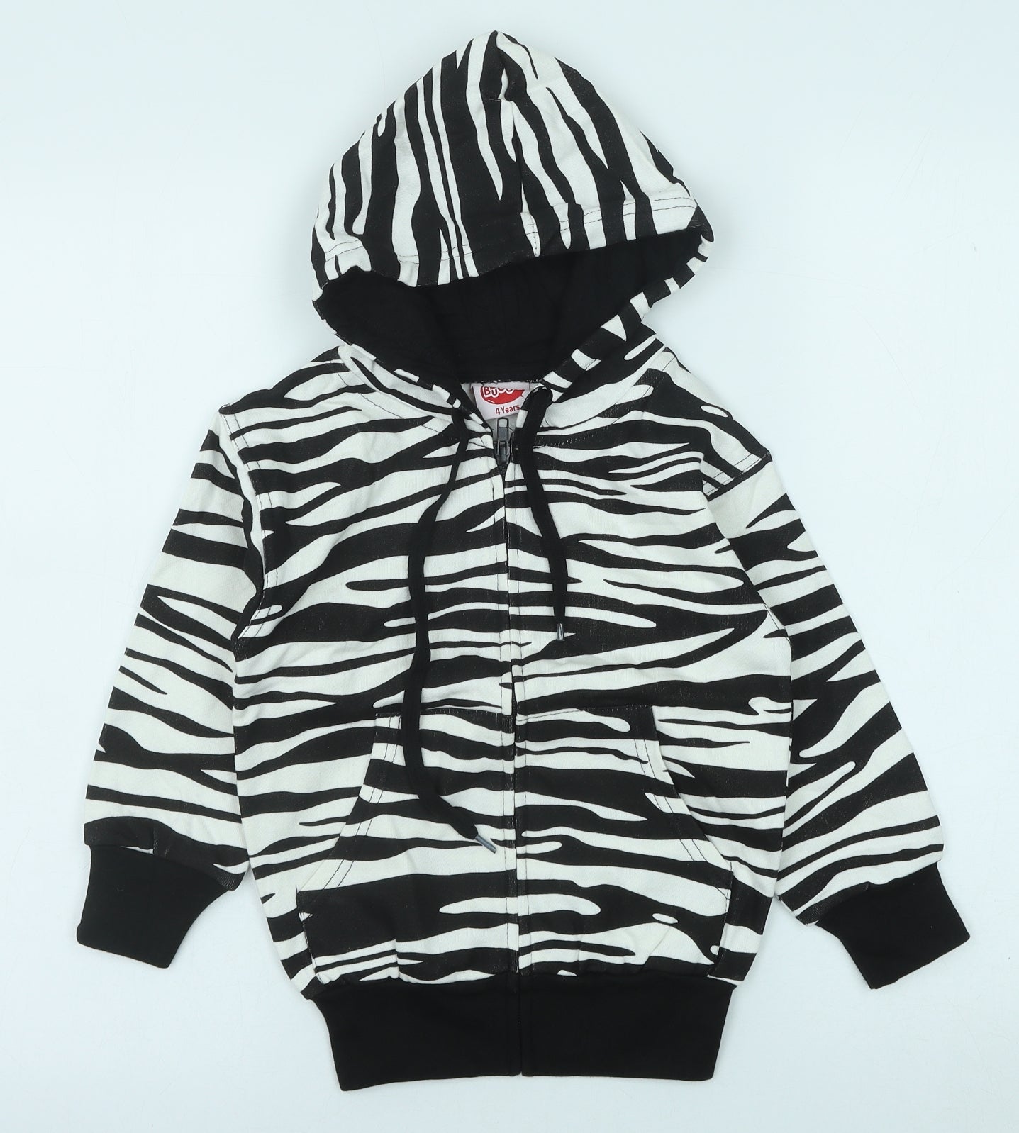 Bubble Girls Black Animal Print Cotton Full Zip Hoodie Size 4XL Zip - Zebra print