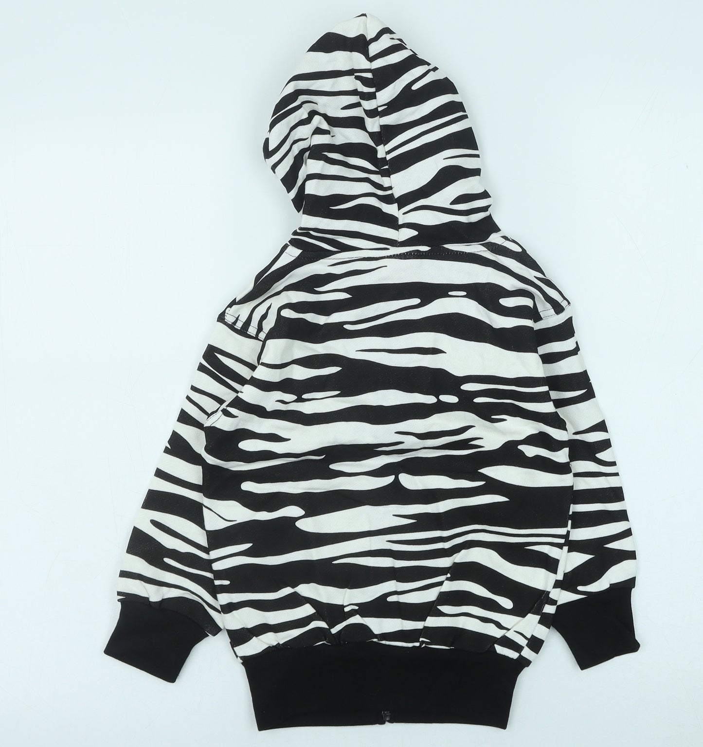 Bubble Girls Black Animal Print Cotton Full Zip Hoodie Size 4XL Zip - Zebra print