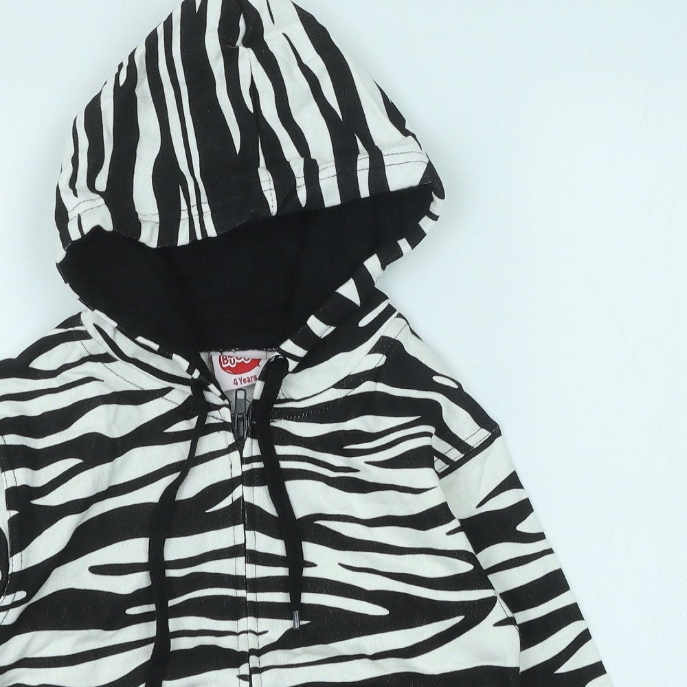 Bubble Girls Black Animal Print Cotton Full Zip Hoodie Size 4XL Zip - Zebra print