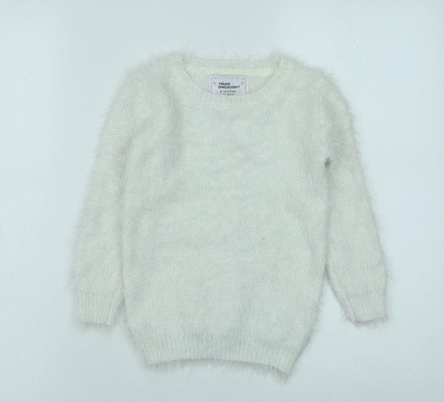 Young Dimension Girls White Round Neck Nylon Pullover Jumper Size 6-7 Years Pullover