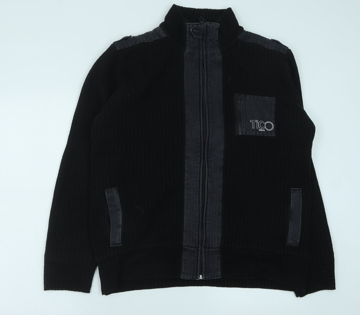 George Mens Black High Neck Acrylic Full Zip Jumper Size L