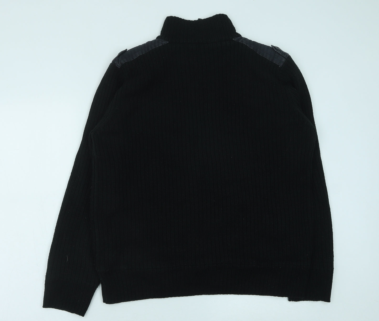 George Mens Black High Neck Acrylic Full Zip Jumper Size L