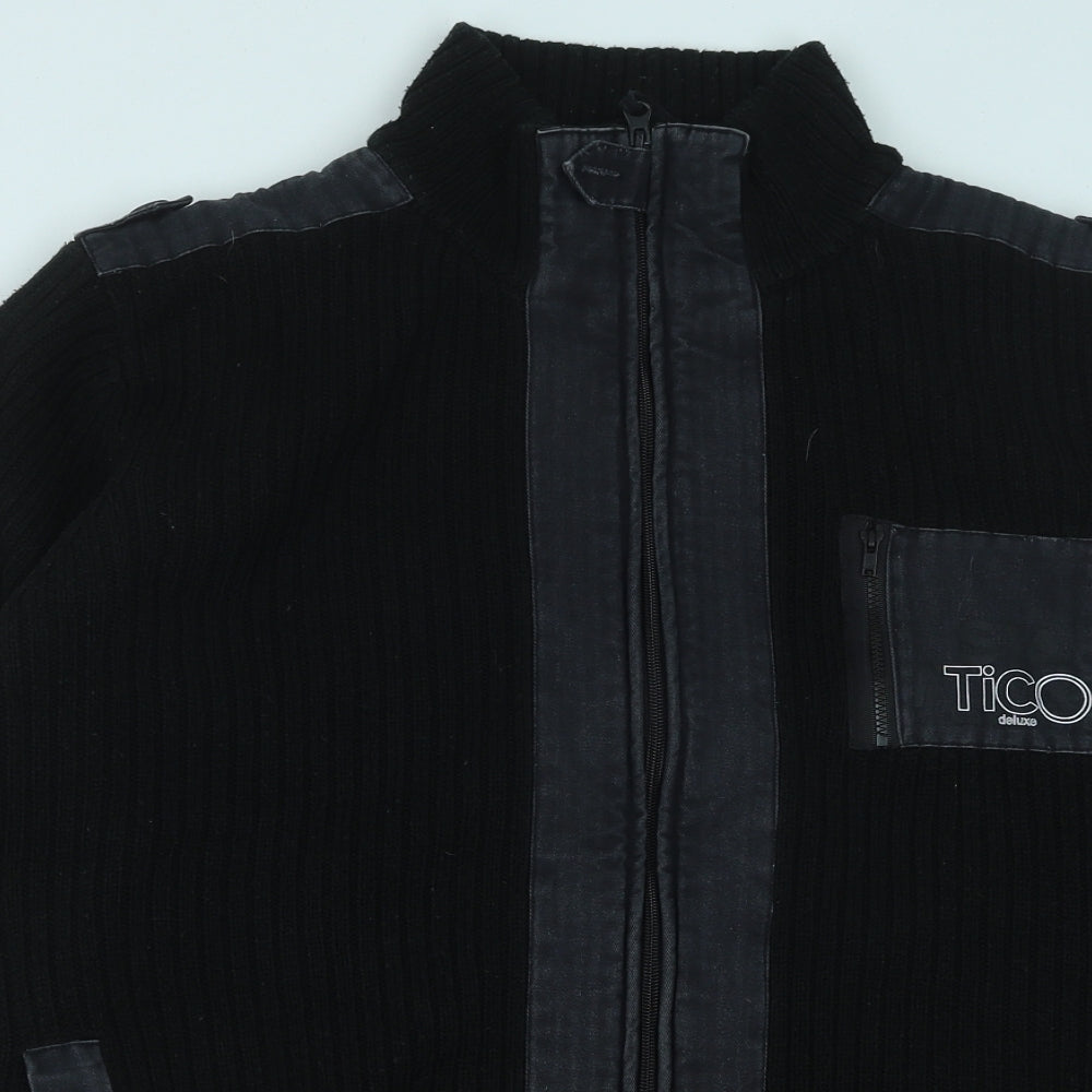 George Mens Black High Neck Acrylic Full Zip Jumper Size L
