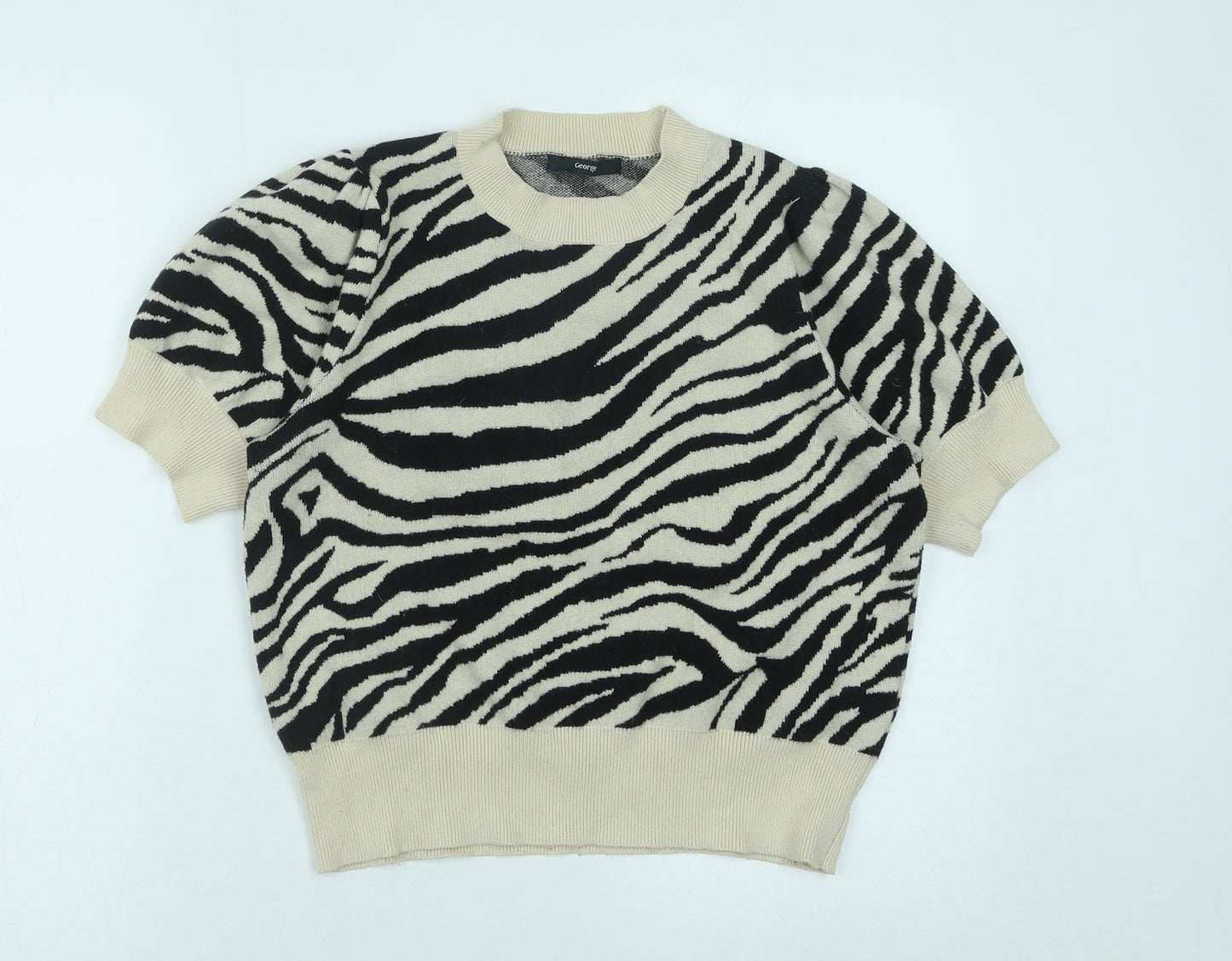 George Womens Black Round Neck Animal Print Viscose Pullover Jumper Size L