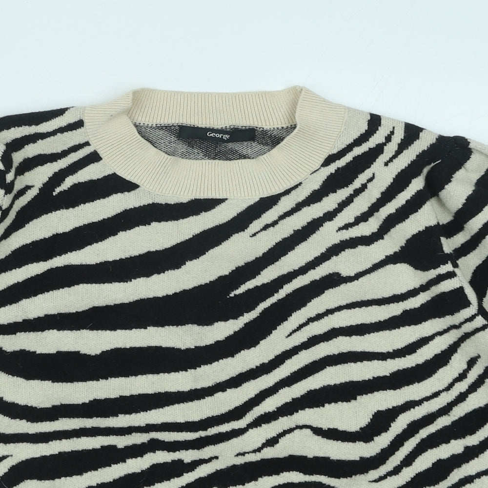 George Womens Black Round Neck Animal Print Viscose Pullover Jumper Size L