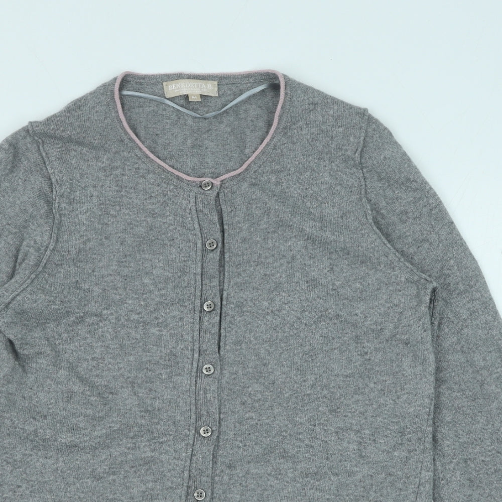 Benedetta B. Womens Grey Round Neck Wool Cardigan Jumper Size M