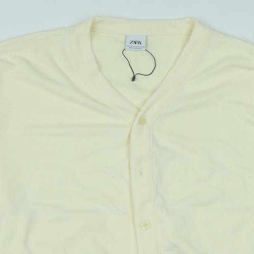 Zara Mens Ivory V-Neck Cotton Cardigan Jumper Size XL