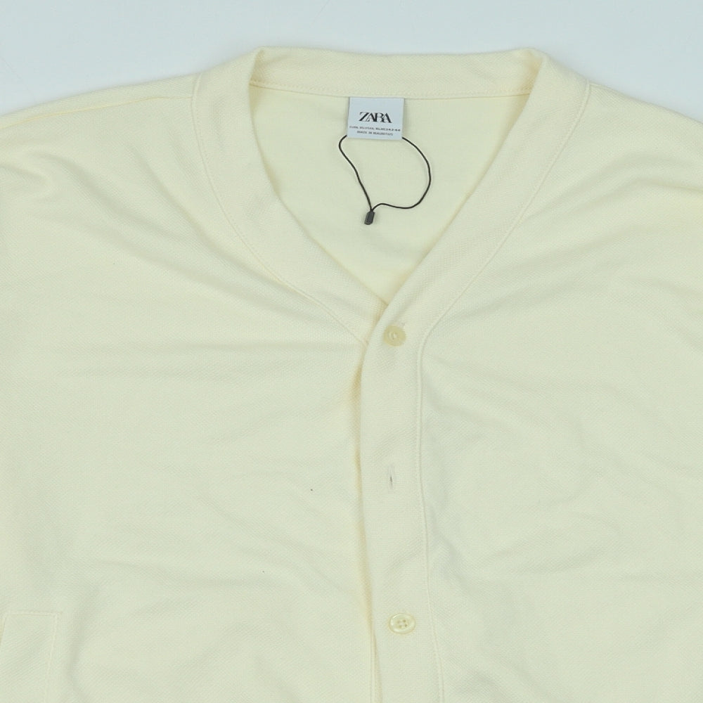 Zara Mens Ivory V-Neck Cotton Cardigan Jumper Size XL