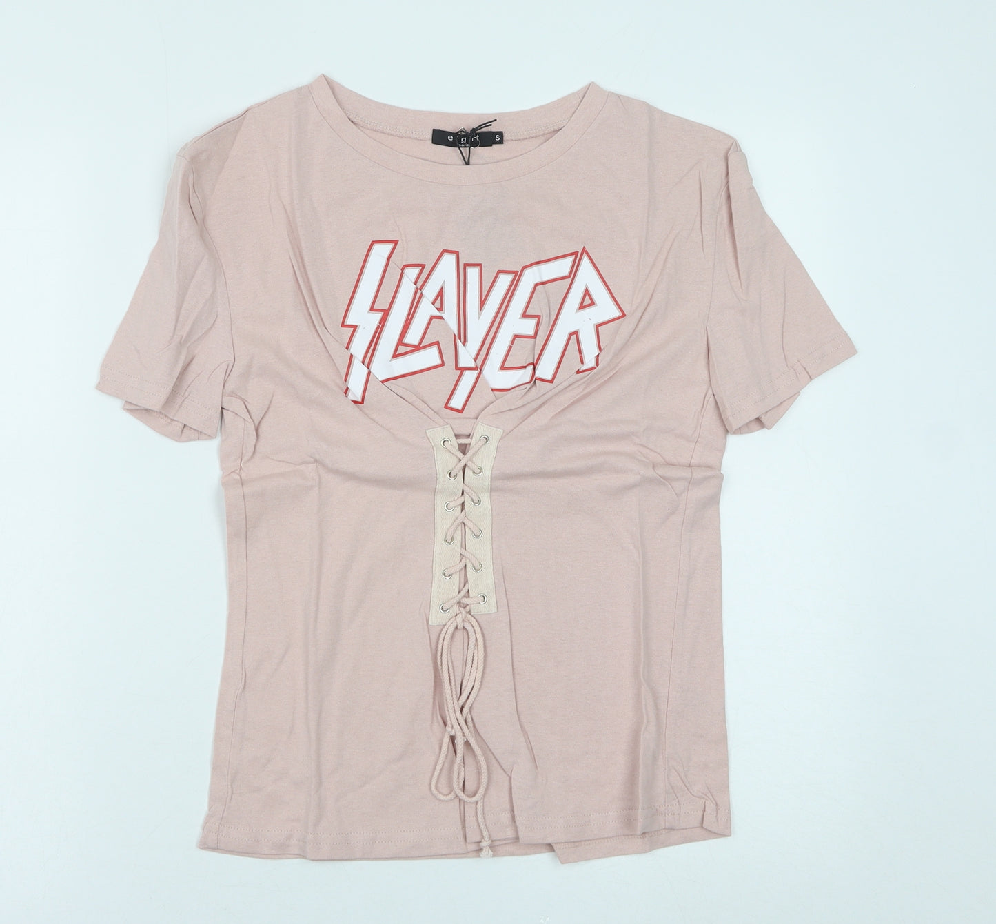 Eight Womens Pink Cotton Basic T-Shirt Size S Round Neck - Slayer Lace up