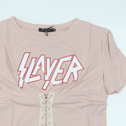 Eight Womens Pink Cotton Basic T-Shirt Size S Round Neck - Slayer Lace up