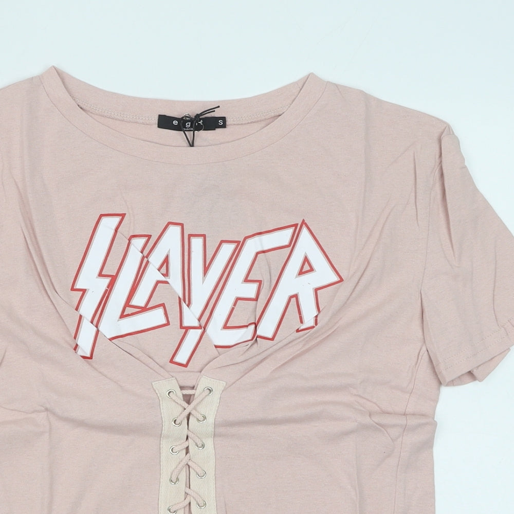 Eight Womens Pink Cotton Basic T-Shirt Size S Round Neck - Slayer Lace up