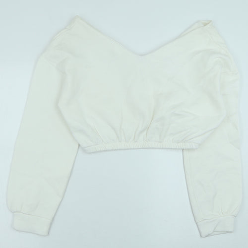 PRETTYLITTLETHING Womens White Polyester Pullover Sweatshirt Size M Pullover - Cropped