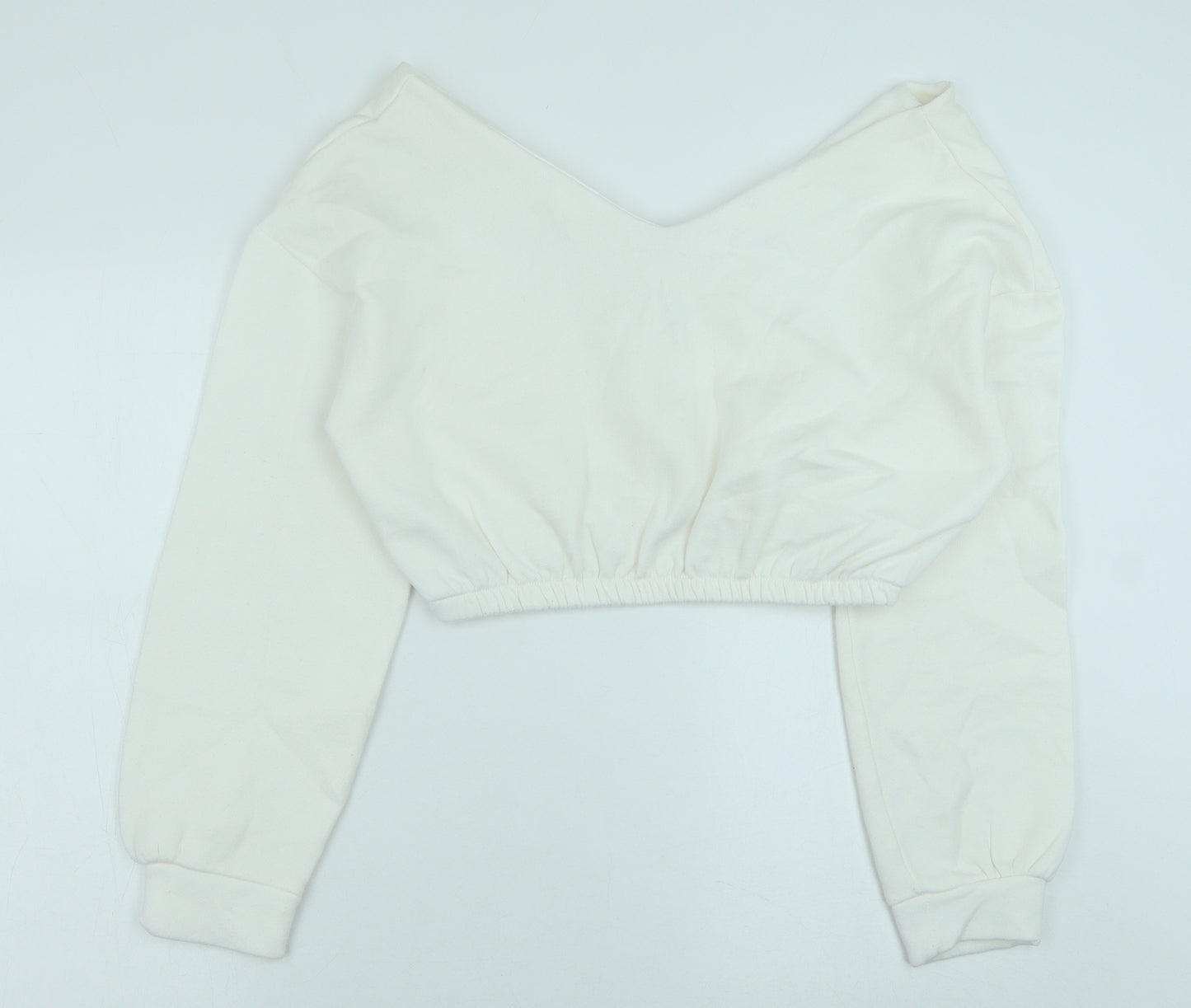 PRETTYLITTLETHING Womens White Polyester Pullover Sweatshirt Size M Pullover - Cropped