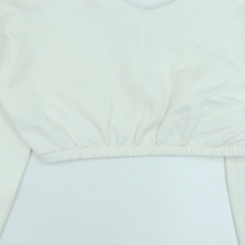 PRETTYLITTLETHING Womens White Polyester Pullover Sweatshirt Size M Pullover - Cropped