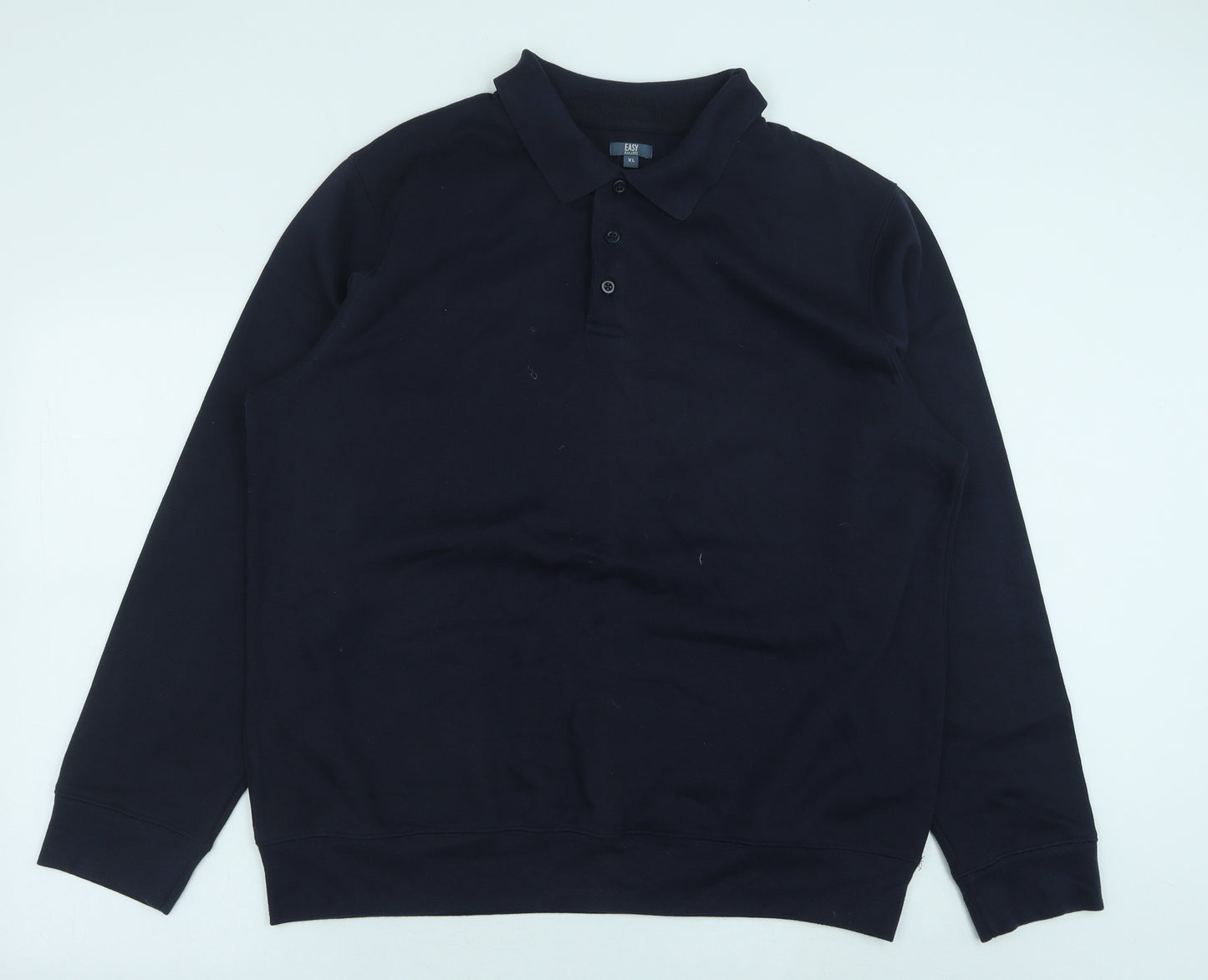 Easy Womens Blue Herringbone Polyester Pullover Sweatshirt Size XL Button