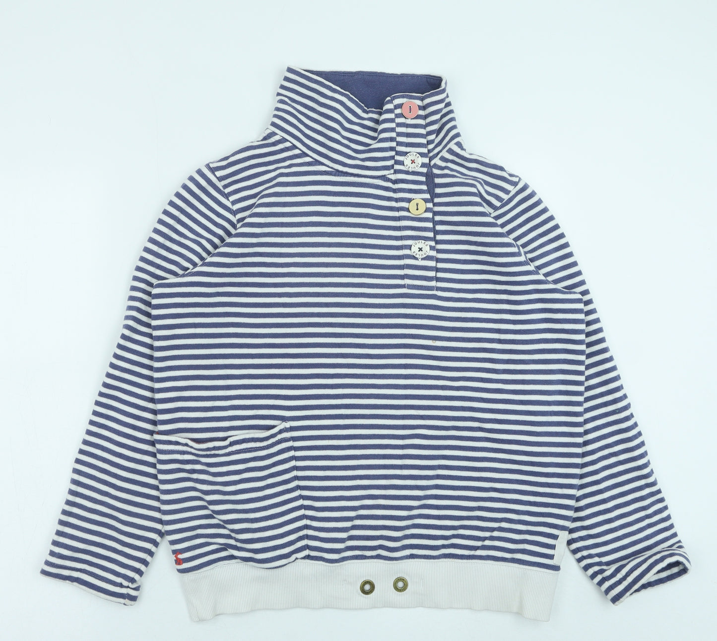 Joules Womens Blue Striped Cotton Pullover Sweatshirt Size L Button