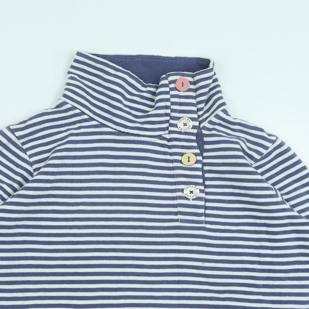 Joules Womens Blue Striped Cotton Pullover Sweatshirt Size L Button