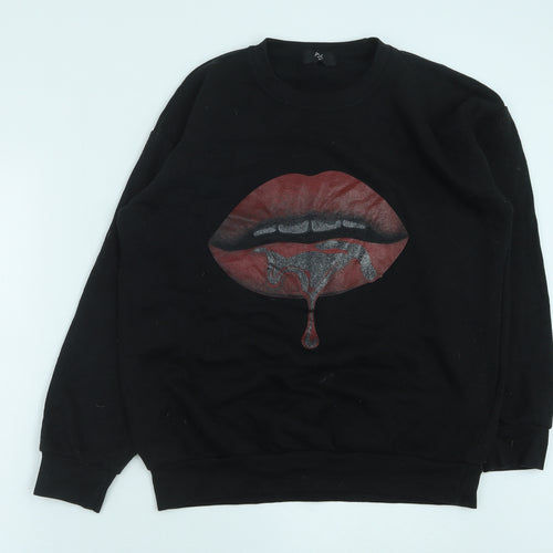 AX Paris Womens Black Cotton Pullover Sweatshirt Size M Pullover - Lips
