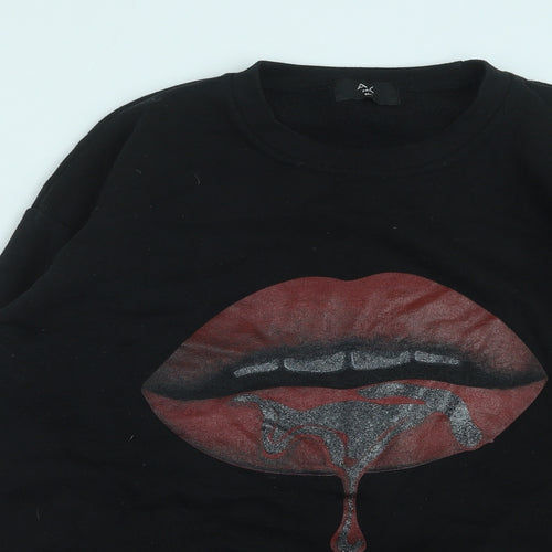 AX Paris Womens Black Cotton Pullover Sweatshirt Size M Pullover - Lips
