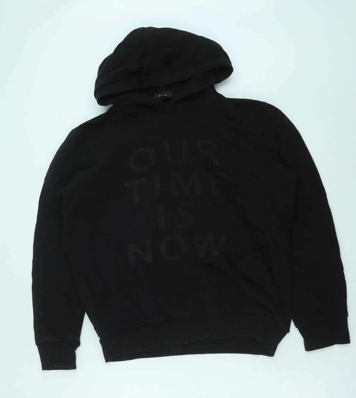 Theory Mens Black Cotton Pullover Hoodie Size M - Our Time Is Now