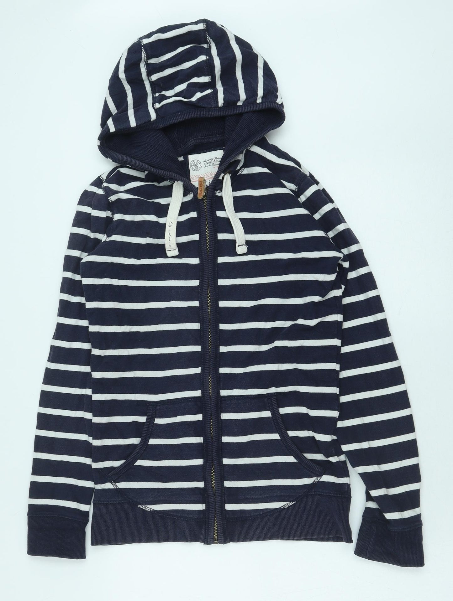 Fat Face Womens Blue Striped Cotton Pullover Hoodie Size 8 Zip