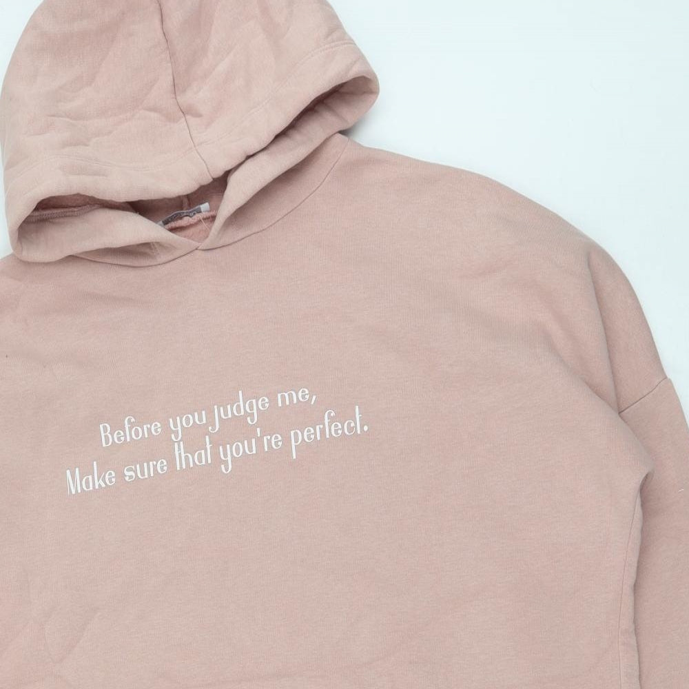 Defacto Womens Pink Cotton Pullover Hoodie Size L Pullover - Perfect slogan