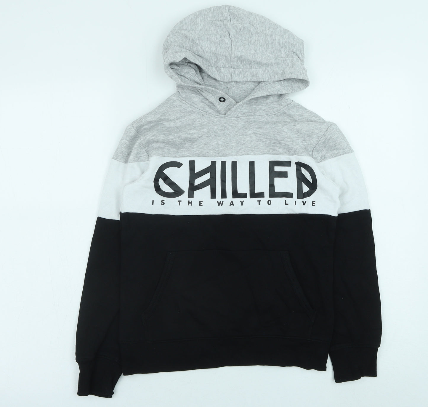 H&M Boys Black Colourblock Cotton Pullover Hoodie Size 9-10 Years Pullover - Chilled is the way to Live