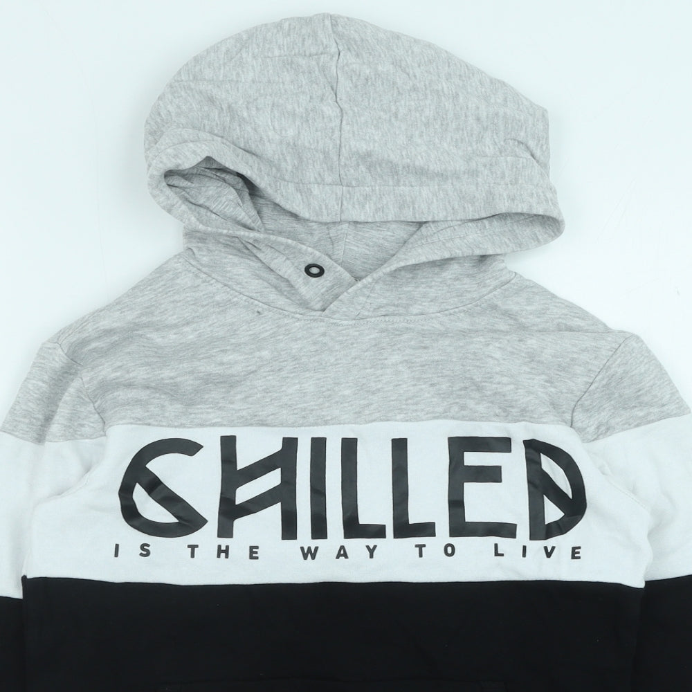 H&M Boys Black Colourblock Cotton Pullover Hoodie Size 9-10 Years Pullover - Chilled is the way to Live