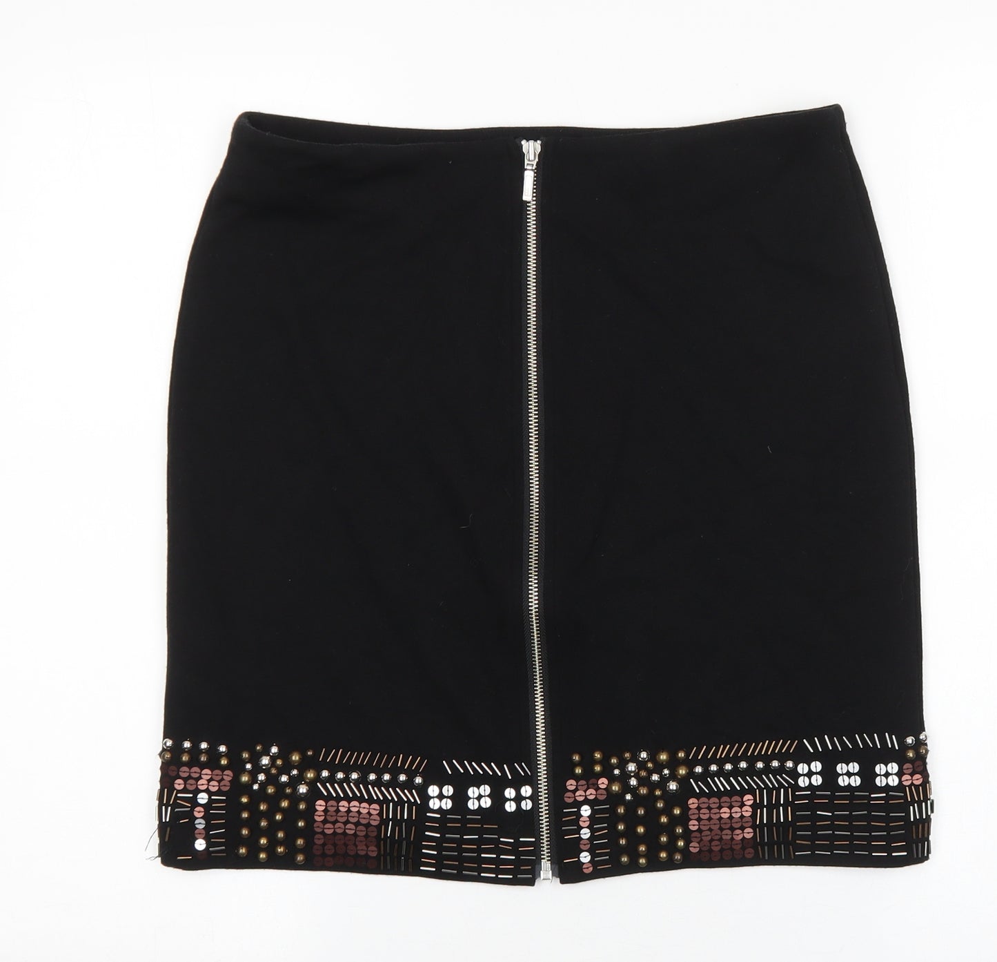 Phase Eight Womens Black Geometric Viscose A-Line Skirt Size 12 Zip