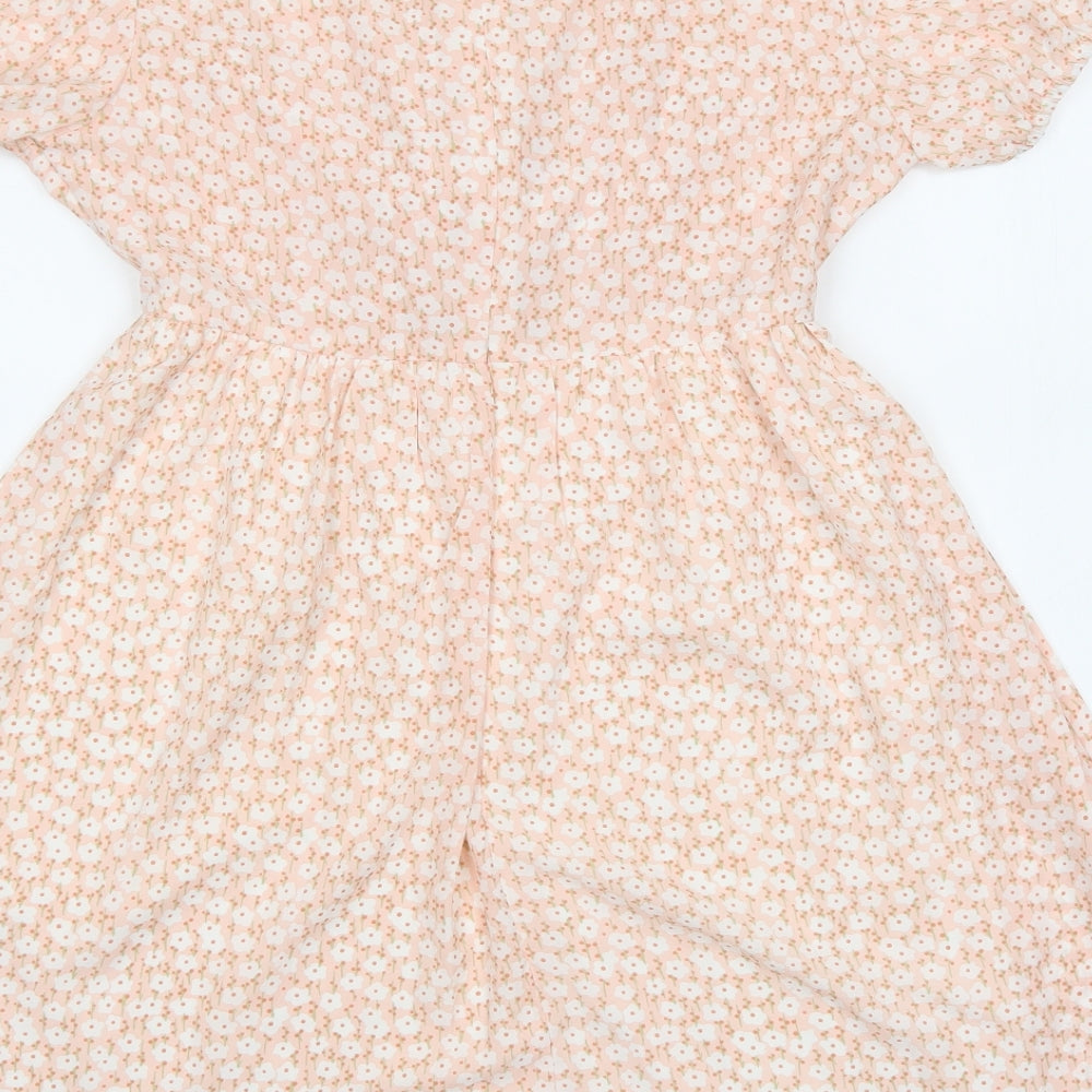 In the Style Womens Pink Floral Polyester Fit & Flare Size 8 Round Neck Zip