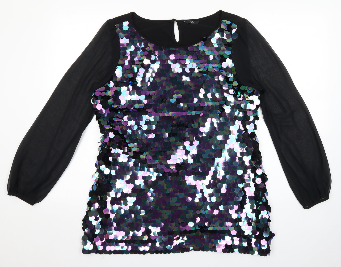 M&Co Womens Black Polyester Basic Blouse Size 14 Round Neck