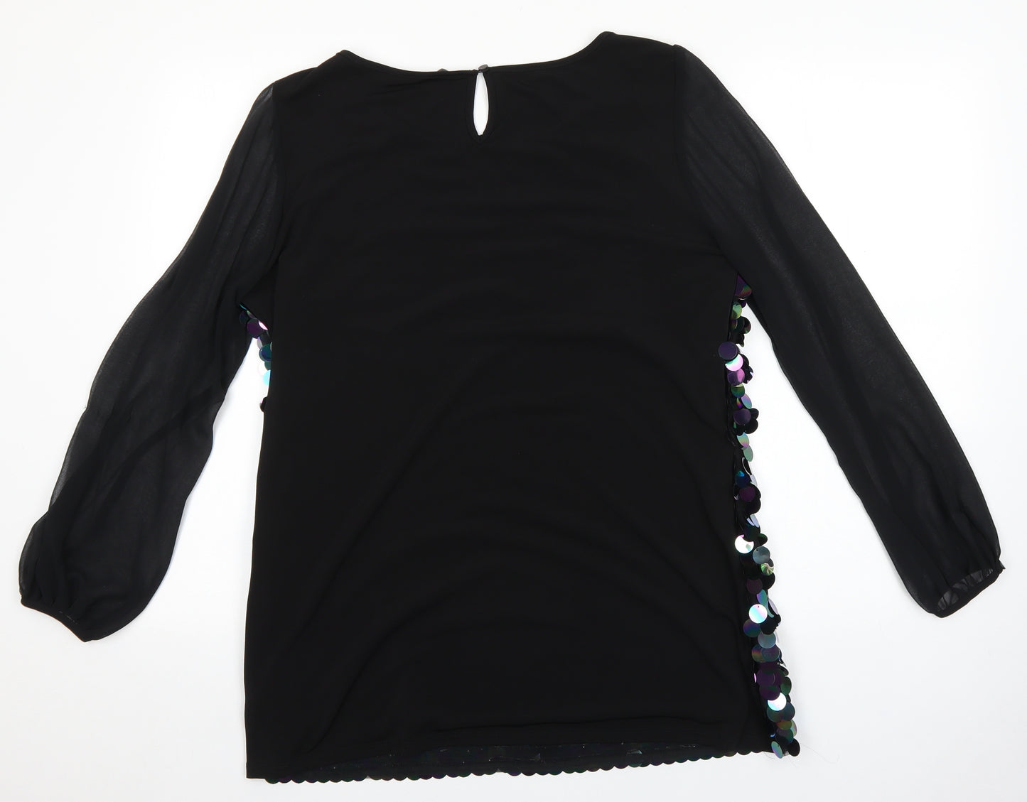 M&Co Womens Black Polyester Basic Blouse Size 14 Round Neck