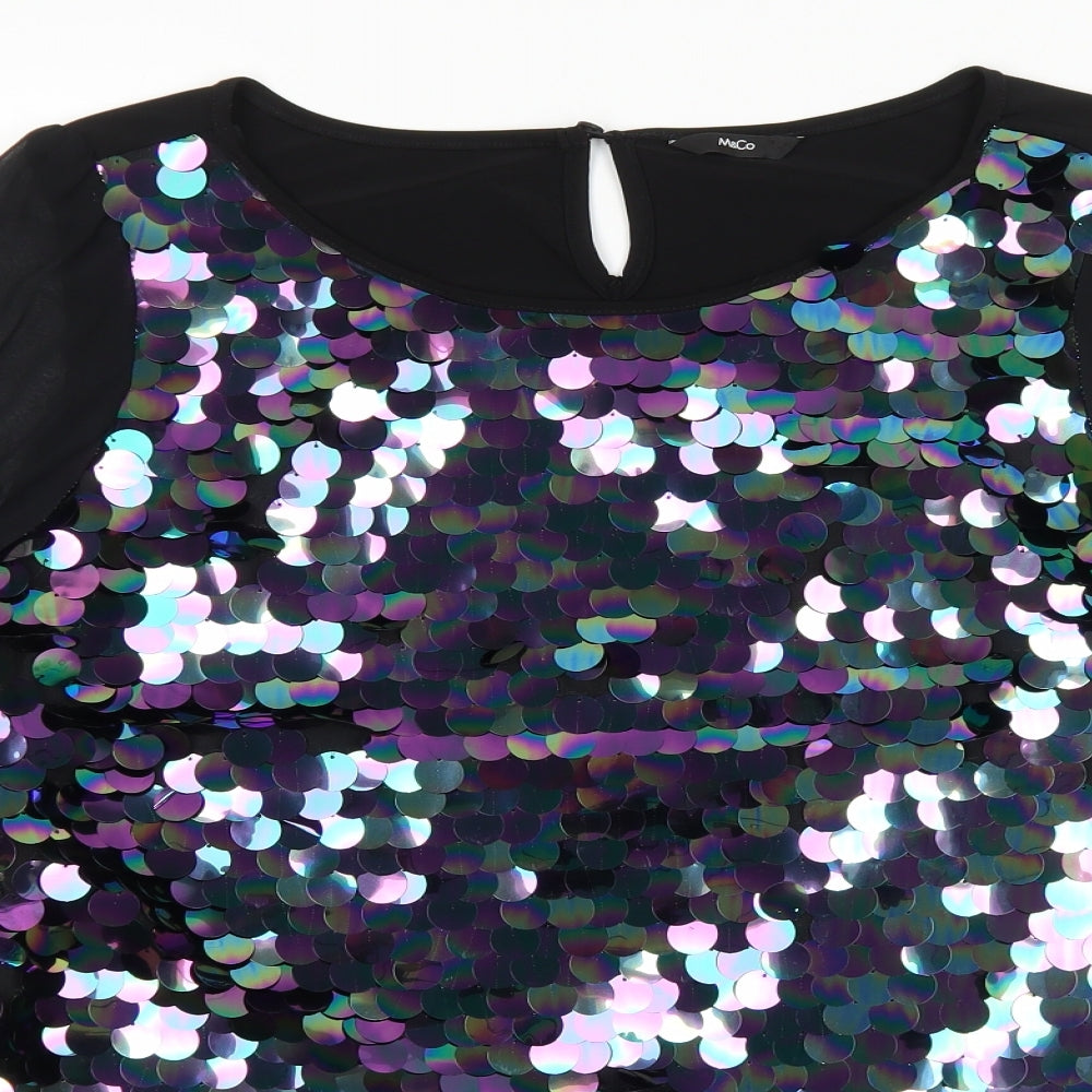 M&Co Womens Black Polyester Basic Blouse Size 14 Round Neck