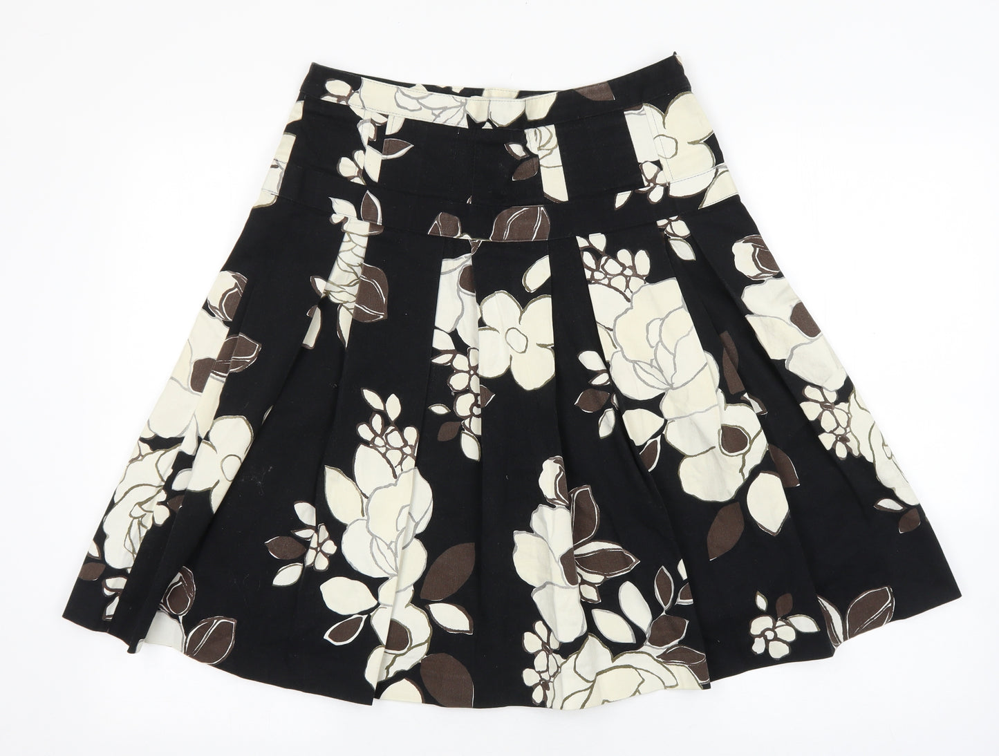 Zara Womens Brown Geometric Cotton Skater Skirt Size M Zip