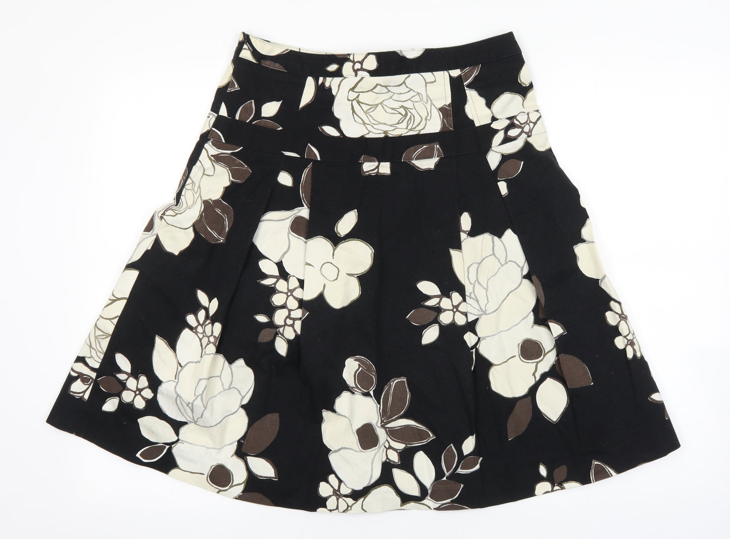 Zara Womens Brown Geometric Cotton Skater Skirt Size M Zip