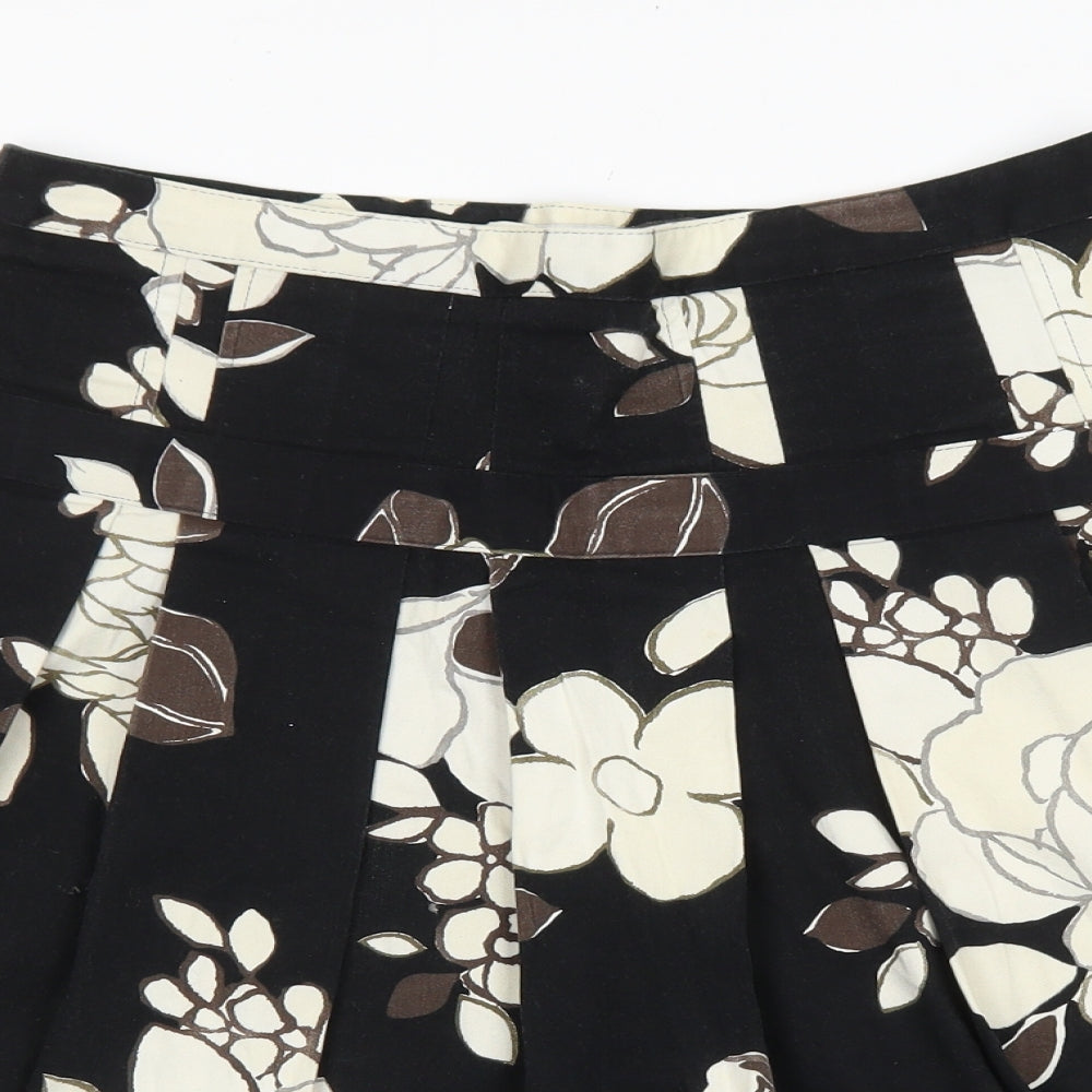 Zara Womens Brown Geometric Cotton Skater Skirt Size M Zip